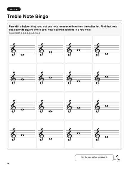 Book 1 page 54: Treble Note Bingo